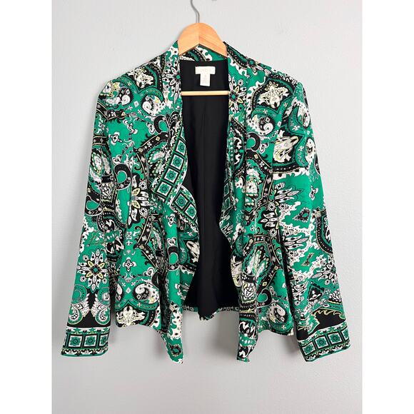 Chico's Women's M Blazer‎ Jacket Paisley Open Front Waterfall Art to Wear Career - Picture 2 of 9